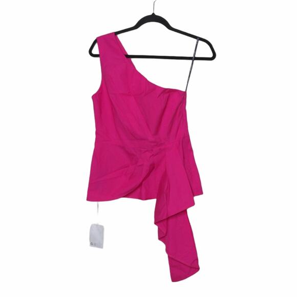 Self Portrait One Shoulder Peplum Top Pink Pleated Draped Sleeveless 6 New - Picture 1 of 12